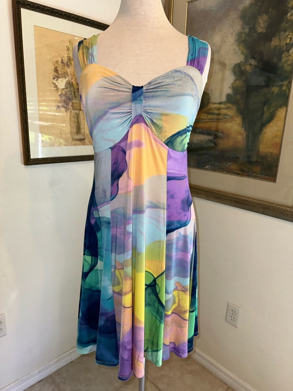 Pretty Woman Multicolor Watercolor Midi Dress Size Medium - Picture 6 of 12